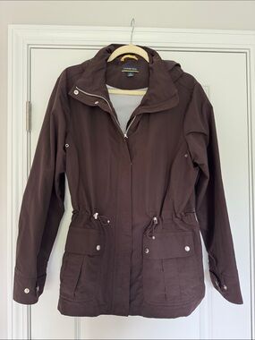 Lands’ End Women's Chocolate Brown Hooded Rain Jacket – Size L (14–16)